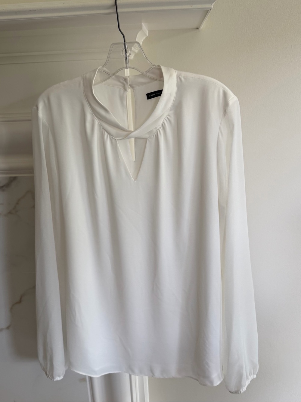 White House Black Market White Keyhole Long-Sleeve Blouse